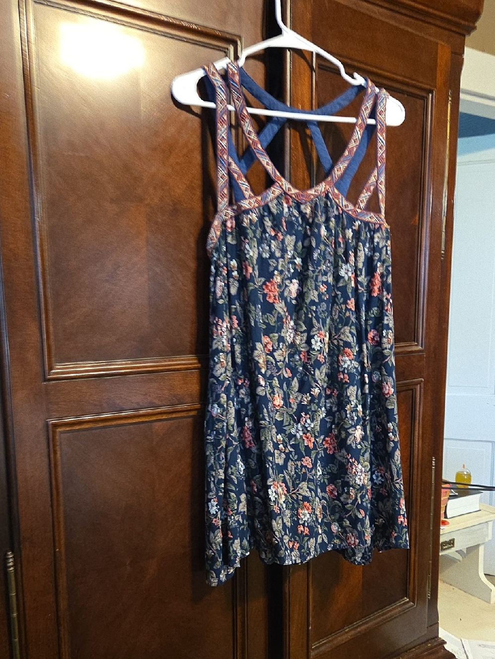 Flying Tomato Navy Floral Sundress with Pink and Green Accents
